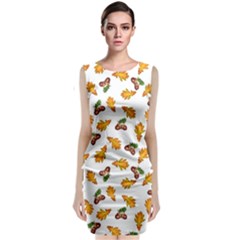Oak Leaves And Acorns Sleeveless Velvet Midi Dress by SychEva
