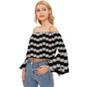 Illusion Blocks Off Shoulder Flutter Bell Sleeve Top View2