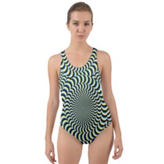 Illusion Waves Pattern Cut-out Back One Piece Swimsuit by Sparkle