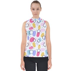 Abstract Multicolored Shapes Mock Neck Shell Top by SychEva