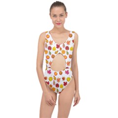 Watercolor Autumn Leaves Center Cut Out Swimsuit by SychEva