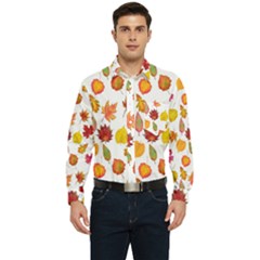 Watercolor Autumn Leaves Men s Long Sleeve Pocket Shirt  by SychEva