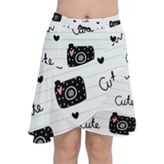 Cute Cameras Doodles Hand Drawn Chiffon Wrap Front Skirt by Sapixe