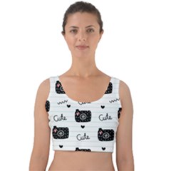 Cute Cameras Doodles Hand Drawn Velvet Crop Top by Sapixe