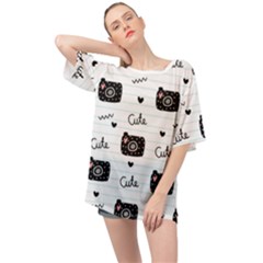 Cute Cameras Doodles Hand Drawn Oversized Chiffon Top by Sapixe