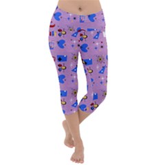 Pink 50s Pattern Lightweight Velour Capri Yoga Leggings by NerdySparkleGoth