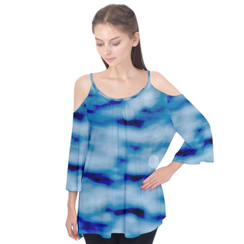 Blue Waves Abstract Series No5 Flutter Sleeve Tee  by DimitriosArt