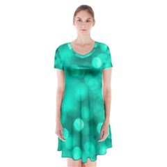 Light Reflections Abstract No9 Turquoise Short Sleeve V-neck Flare Dress by DimitriosArt