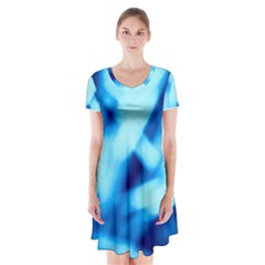 Blue Abstract 2 Short Sleeve V-neck Flare Dress by DimitriosArt
