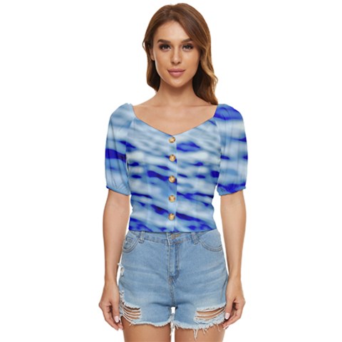 Blue Waves Abstract Series No10 Button Up Blouse by DimitriosArt