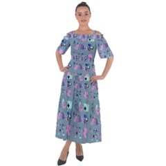 50s Diner Print Blue Shoulder Straps Boho Maxi Dress  by NerdySparkleGoth