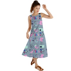 50s Diner Print Blue Summer Maxi Dress by NerdySparkleGoth