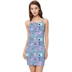 50s Diner Print Blue Summer Tie Front Dress by NerdySparkleGoth