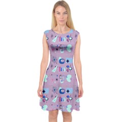 50s Diner Print Pink Capsleeve Midi Dress by NerdySparkleGoth