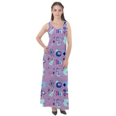 50s Diner Print Pink Sleeveless Velour Maxi Dress by NerdySparkleGoth