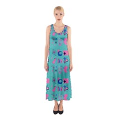 50s Diner Print Mint Green Sleeveless Maxi Dress by NerdySparkleGoth