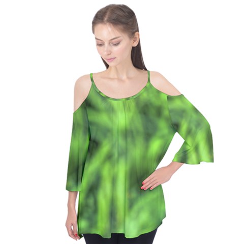 Green Abstract Stars Flutter Sleeve Tee  by DimitriosArt