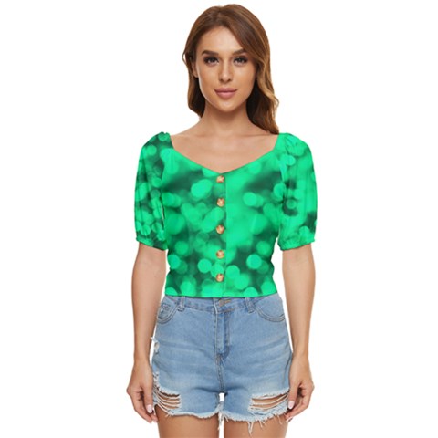 Light Reflections Abstract No10 Green Button Up Blouse by DimitriosArt