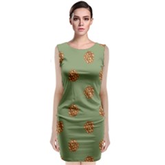 Pine Cones Green Sleeveless Velvet Midi Dress by Littlebird