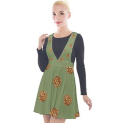 Pine Cones Green Plunge Pinafore Velour Dress by Littlebird