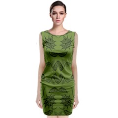 Floral Folk Damask Pattern Fantasy Flowers Floral Geometric Fantasy Sleeveless Velvet Midi Dress by Eskimos