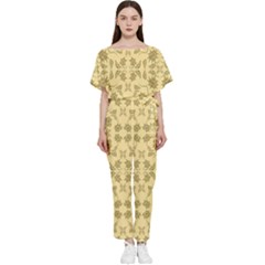 Floral Folk Damask Pattern Fantasy Flowers Floral Geometric Fantasy Batwing Lightweight Jumpsuit by Eskimos