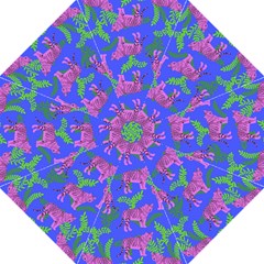 Pink Tigers On A Blue Background Hook Handle Umbrellas (large) by SychEva