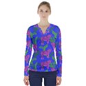 Pink Tigers On A Blue Background V-Neck Long Sleeve Top View1