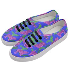 Pink Tigers On A Blue Background Women s Classic Low Top Sneakers by SychEva