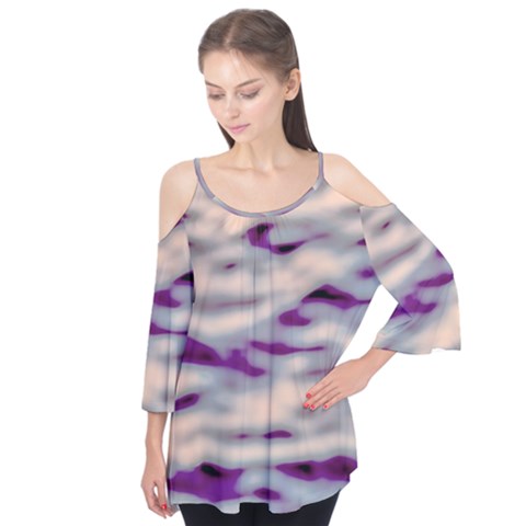 Orange  Waves Abstract Series No1 Flutter Sleeve Tee  by DimitriosArt