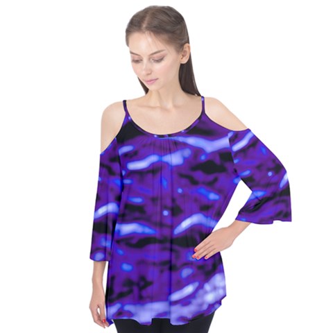 Purple  Waves Abstract Series No2 Flutter Sleeve Tee  by DimitriosArt