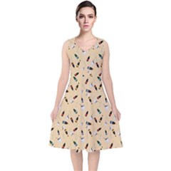 Festive Champagne V-neck Midi Sleeveless Dress  by SychEva