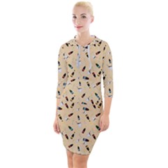 Festive Champagne Quarter Sleeve Hood Bodycon Dress by SychEva