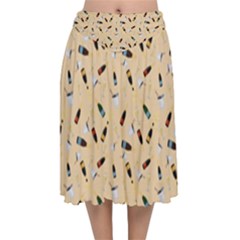 Festive Champagne Velvet Flared Midi Skirt by SychEva