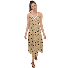 Festive Champagne Halter Tie Back Dress  by SychEva