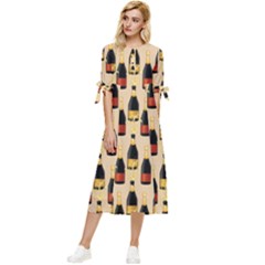 Champagne For The Holiday Bow Sleeve Chiffon Midi Dress by SychEva