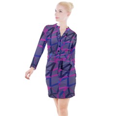 3d Lovely Geo Lines Button Long Sleeve Dress by Uniqued