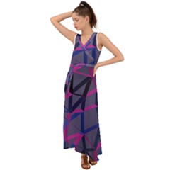 3d Lovely Geo Lines V-neck Chiffon Maxi Dress by Uniqued