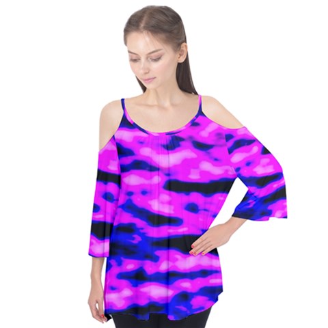 Purple  Waves Abstract Series No6 Flutter Sleeve Tee  by DimitriosArt
