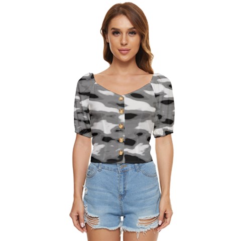 Black Waves Abstract Series No 1 Button Up Blouse by DimitriosArt