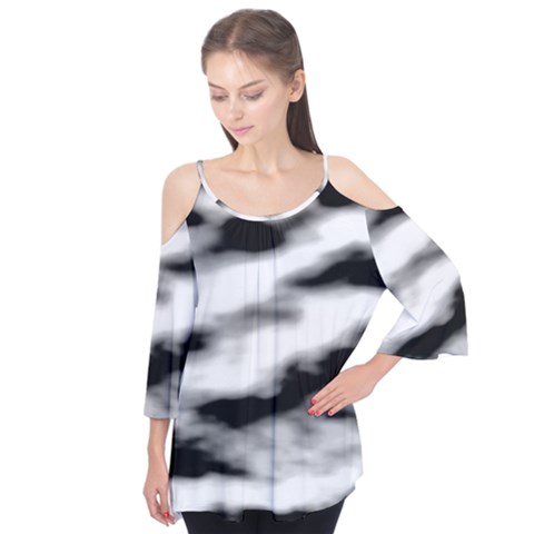 Black Waves Abstract Series No 2 Flutter Sleeve Tee  by DimitriosArt