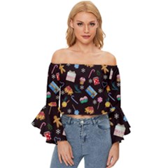 New Year Off Shoulder Flutter Bell Sleeve Top by SychEva