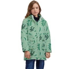 Folk Flowers Print Floral Pattern Ethnic Art Kid s Hooded Longline Puffer Jacket by Eskimos