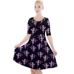 Cupid Pattern Quarter Sleeve A-line Dress by Valentinaart