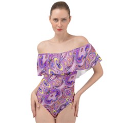 Liquid Art Pouring Abstract Seamless Pattern Tiger Eyes Off Shoulder Velour Bodysuit  by artico