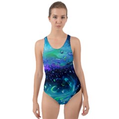 Blue Galaxy Cut-out Back One Piece Swimsuit by Dazzleway