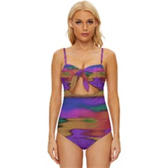 Puzzle Landscape In Beautiful Jigsaw Colors Knot Front One-piece Swimsuit by pepitasart