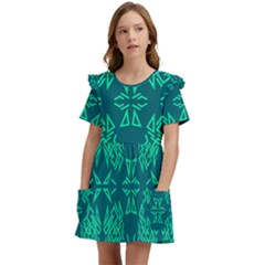 Abstract Pattern Geometric Backgrounds   Kids  Frilly Sleeves Pocket Dress by Eskimos