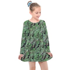 Botanic Camouflage Pattern Kids  Long Sleeve Dress by dflcprintsclothing