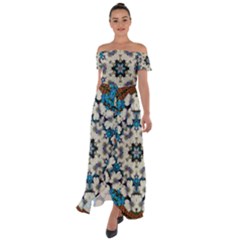 Paradise Flowers And Candle Light Off Shoulder Open Front Chiffon Dress by pepitasart